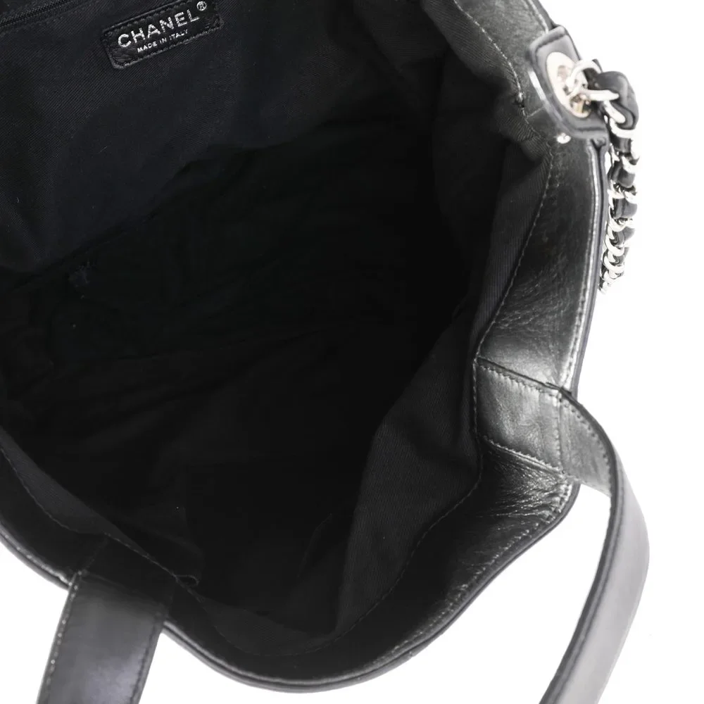 Chanel Black Diamond Stitched Leather Expandable Zip Tote